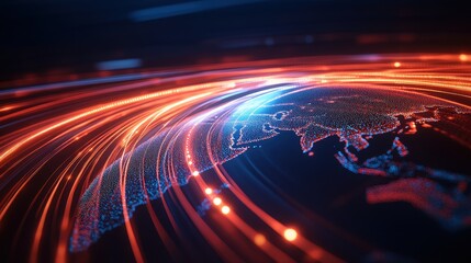 Aufkleber - Abstract digital globe with vibrant light trails representing global connectivity and data exchange, highlighting technology's worldwide reach.