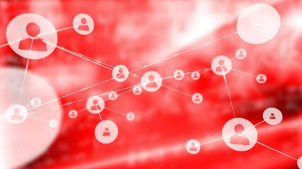 Poster - Network of connected user icons animation over red abstract background