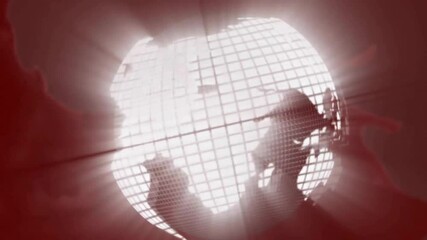 Poster - Glowing globe animation with grid lines over red background, spinning and rotating