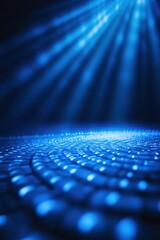 Fototapete - Abstract background featuring blue light beams and circular reflections creating a futuristic and technological vibe.