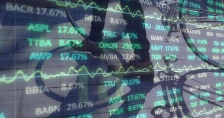 Poster - Stock market data and financial graphs animation over business people in office