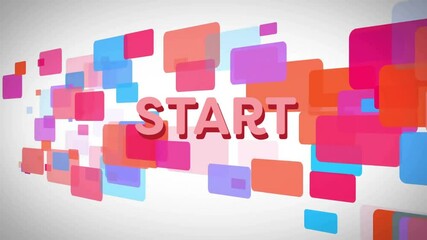Poster - start text animation over colorful overlapping rectangles on white background