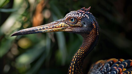 Wall Mural - A bird having typical reptile traits like scales and a bent beak