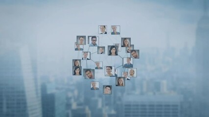 Poster - Connecting network animation over portraits of diverse business people