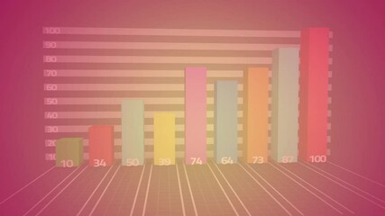 Poster - Colorful bar chart with numerical data animation over pink gradient background