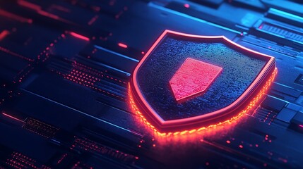 Poster - Glowing shield on a modern circuit board representing cybersecurity, data protection, and advanced digital technology.