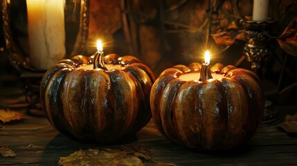 Wall Mural - Candle lit Halloween Pumpkins 