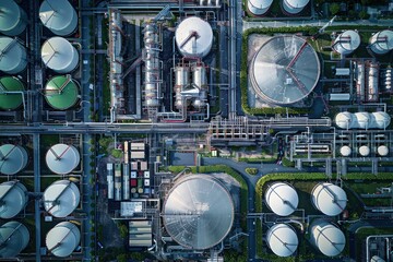 Wall Mural - A large industrial plant with many tanks and pipes