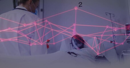 Poster - Animation of network connections over medical staff attending to hospital patient in bed