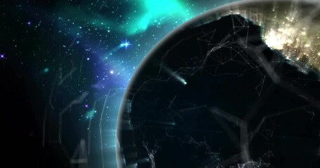 Poster - Animating network connections over planet in starry space background