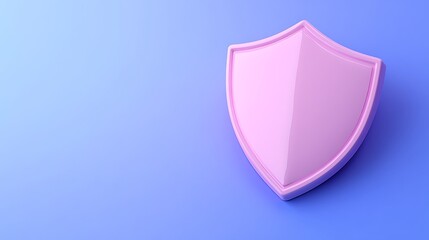 Poster - minimalistic pink shield on a gradient blue background. symbol of protection, safety, and security. 