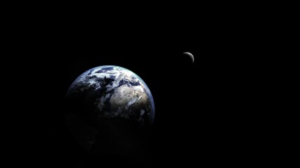 Wall Mural - planet earth and moon in the darkness of space on a black background
