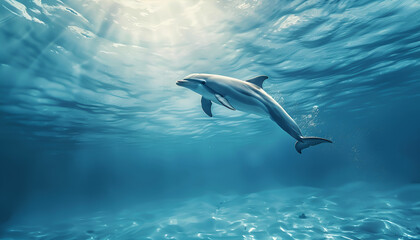 nice bottle nose dolphin swimming in blue crystal water