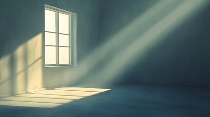 Poster - Lone window casting soft warm light into a tranquil minimalist empty space creating a calming serene ambiance with ample copy space for design or text overlay