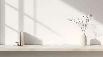Poster - Minimalist desktop workspace with a single item placed on a clean white wooden surface  Plenty of copy space for branding text overlay or product placement
