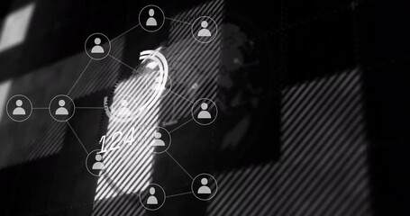 Poster - Network of connected user icons and data processing animation over globe