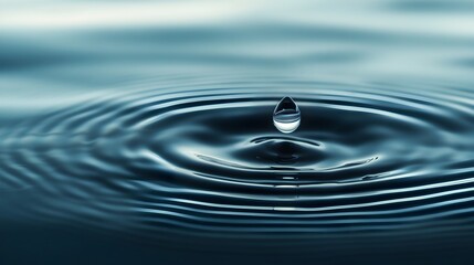 Poster - A single captivating raindrop rests delicately on a smooth reflective surface creating a serene and minimalist composition with abundant negative space for copy
