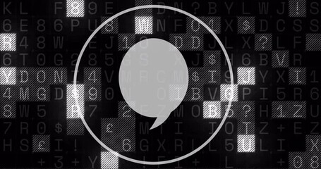 Poster - Speech bubble icon animation over black background with random letters and numbers