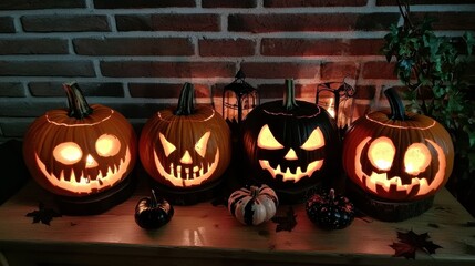 Wall Mural - Candle lit Halloween Pumpkins 