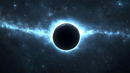 Wall Mural - black hole in a starry sky with a glowing blue nebula.