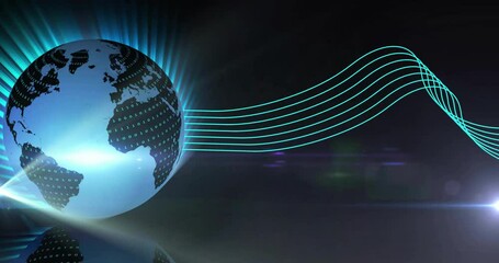 Wall Mural - Digital globe with binary code and light trails, global connectivity animation