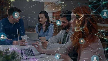 Collaborating business team with network connections and data processing animation