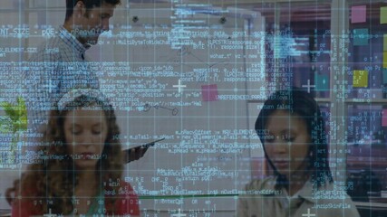 Poster - Programming code animation over diverse people working in office setting