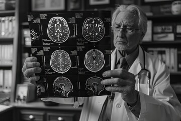 Sticker - A doctor is holding a brain scan of a patient