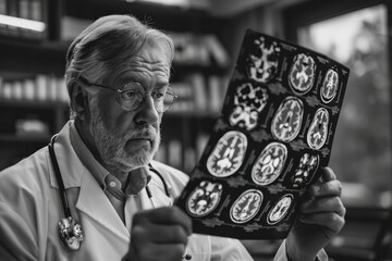 Poster - A doctor is looking at a brain scan