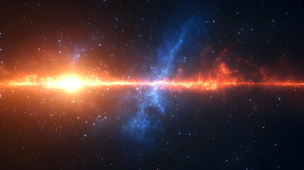 Wall Mural - cosmic explosion with blue and red nebulas in a dark starry space.
