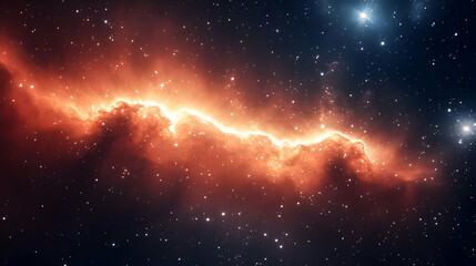 Wall Mural - cosmic nebula with bright orange glow and stars.