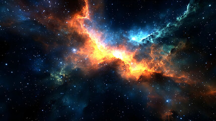 Wall Mural - cosmic nebula with vibrant orange, blue and green hues.