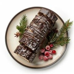 Canvas Print - Festive Yule Log Cake Slice Served