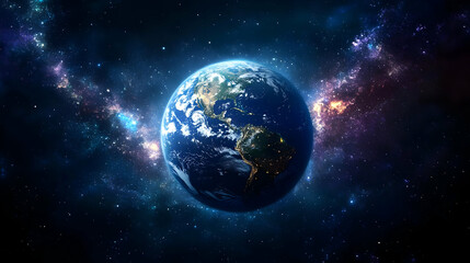 Wall Mural - earth from space with bright galaxies on either side.