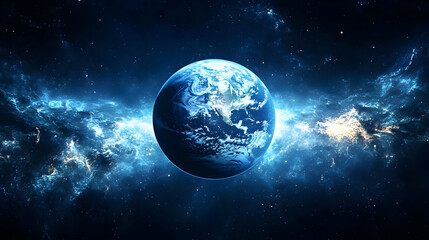 Wall Mural - earth planet in the center of a galaxy with swirling nebula.