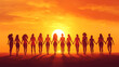 © Erika - grupo de mujeres fuertes y unidas amigas felices comunidad de apoyo amigas disfrutando si vida y su amistad tomadas de la mano en un hermoso atardecer