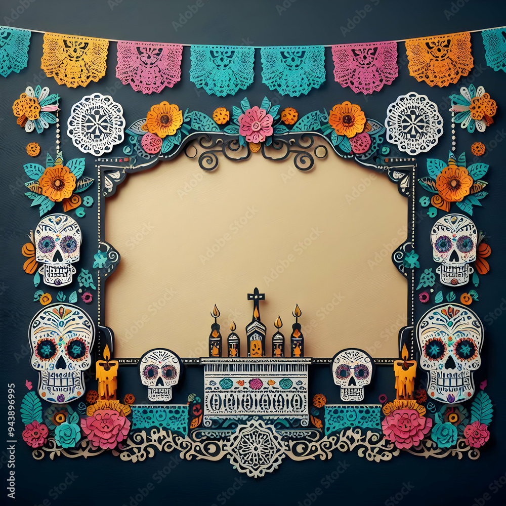 Ilustración de Stock Papel Picado and Altar Border with Copy Space ...