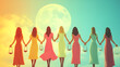 © Erika - dibujo de un grupo de amigas juntas caminando entregadas en amistad apoyo y amistad femenina conexion entre mujeres fuertes y empoderadas