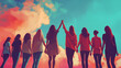 © Erika - amigas juntas tomadas de la mano dandose apoyo y amistad emociones positivas y conexiones de felicidad alegres y poderosas mujeres juntas