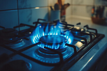 Leinwandbilder - A stove burner is lit and the flame is blue
