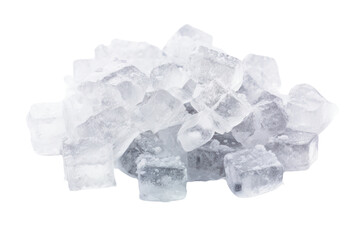 a heap of crushed ice cubes melting slightly isolated on white background
