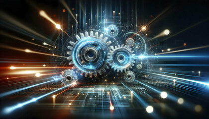 glowing abstract gear mechanism representing process automation concept as a dynamic image of an abs