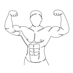 Wall Mural - One continuous single drawing line art doodle design, male, fitness, athlete, muscle, bodybuilding. Isolated image hand draw contour on a white background