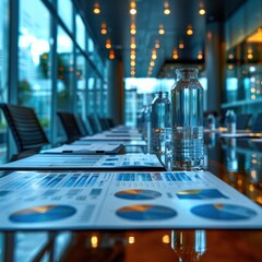 Wall Mural - Meeting Room with Water Bottles and Financial Charts