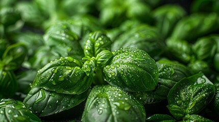 water droplets on a fresh basil leaf