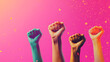 © Erika - mujeres luchando y exigiendo sus derechos de justicia puño levantado en señal de protesta movimiento feminista union y equipo no a la violencia contra la mujer