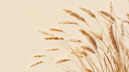 Wall Mural - Wheat stalks gently swaying on a warm beige background, with clean lines and ample space for text