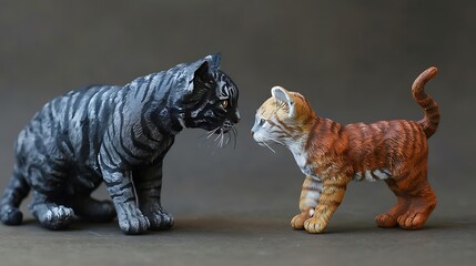 Wall Mural - A gray striped cat mini tiger with a brown cat mini panther