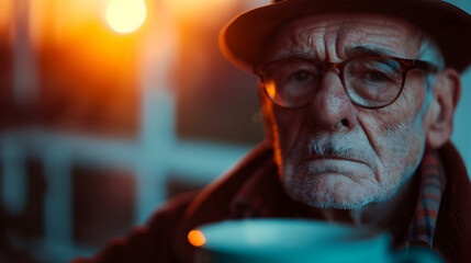 Poster - Elderly Enjoying Cup Coffee Cafe