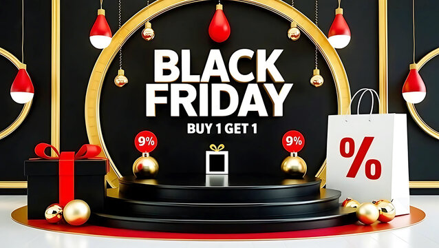 Black Friday Sale Stoke Background, Abstract Bold Letters  3D Text Glossy Design.